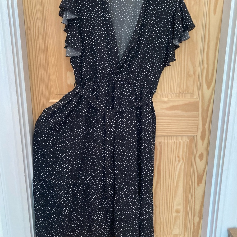 Ruffle Short Sleeve Midi Dress Polka Dot with pockets - Picture 2 of 15